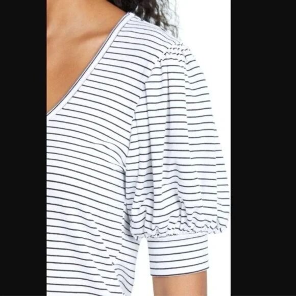 FRAME Puff Sleeve Navy & White Striped Scoop Neck Jersey Top Size XL - Picture 8 of 8